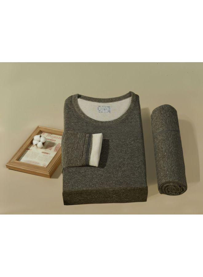 ملابس داخلية حرارية من الصوف والحرير للرجال مجموعة ذات وجهين، ملابس وزوج من السراويل سميكة مبطنة بالفليس مضادة للبرد لخريف الأزواج - Image 1