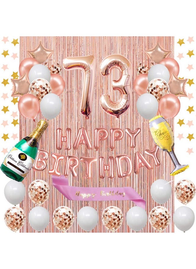 Fancy Partyshop 73Rd Birthday Decorations Rose Gold Happy Birthday Banner And Sash With Number 73 Balloons Latex Confetti Balloons Ideal For Girl And Women 73 Years Old Birthday Rose Gold  - Image 1