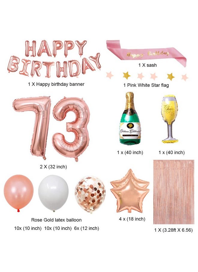 Fancy Partyshop 73Rd Birthday Decorations Rose Gold Happy Birthday Banner And Sash With Number 73 Balloons Latex Confetti Balloons Ideal For Girl And Women 73 Years Old Birthday Rose Gold  - Image 2