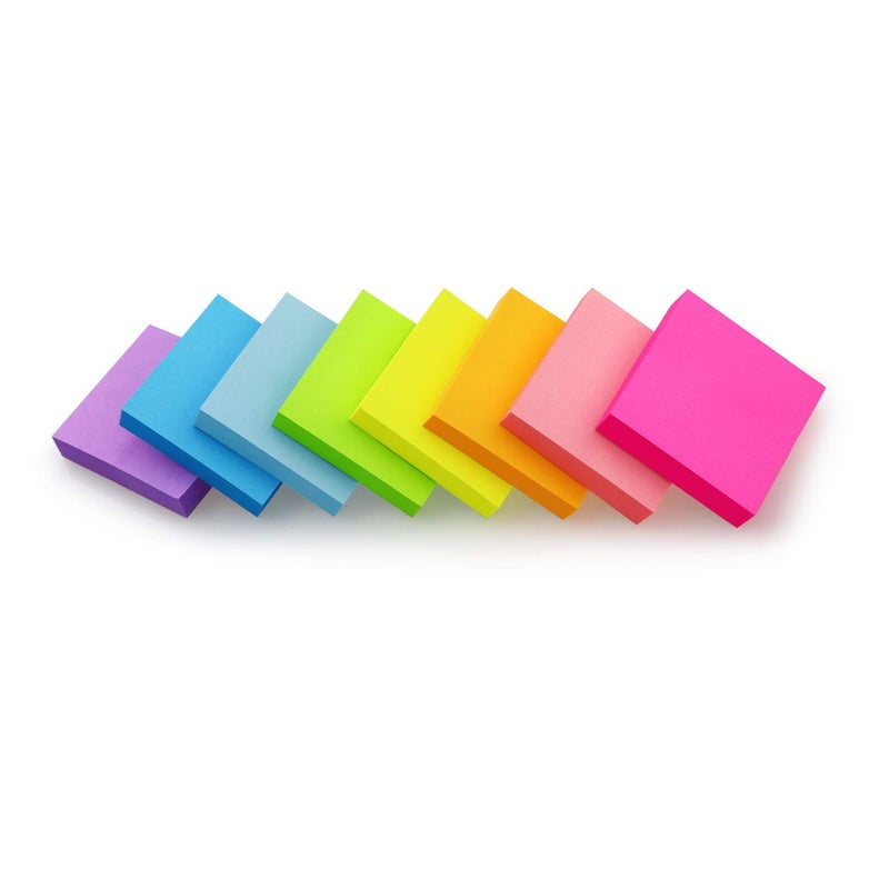Sticky Notes 2x2 inch Bright Colors Self-Stick Pads 8 Pads/Pack 100 Sheets/Pad Total 800 Sheets