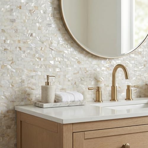 Reovatile 10 - Sheet Pearl Shells Tile Peel and Stick Backsplash, Self Adhesive Wall Tile for Kitchen, Bathroom, Bedroom (11.8"X11.8", Nature Pearl) - Image 3