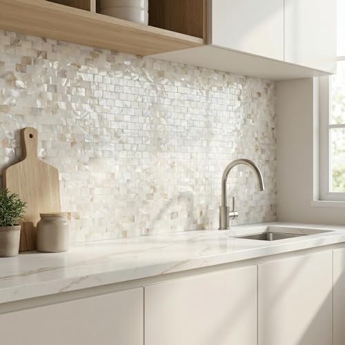 Reovatile 10 - Sheet Pearl Shells Tile Peel and Stick Backsplash, Self Adhesive Wall Tile for Kitchen, Bathroom, Bedroom (11.8"X11.8", Nature Pearl) - Image 2