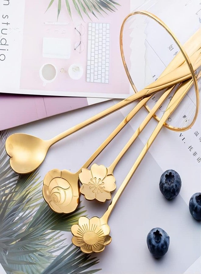 CRENTROVA Golden Spoon Set,Coffee Spoon,Dessert Spoon,Cutlery Kitchen Tableware,Stainless Steel Reusable Spoon Set for Kitchen, Dessert House, Cafe Or Bar for Stirring Coffee, Dessert Cake, Ice Cream,Coffee - Image 2