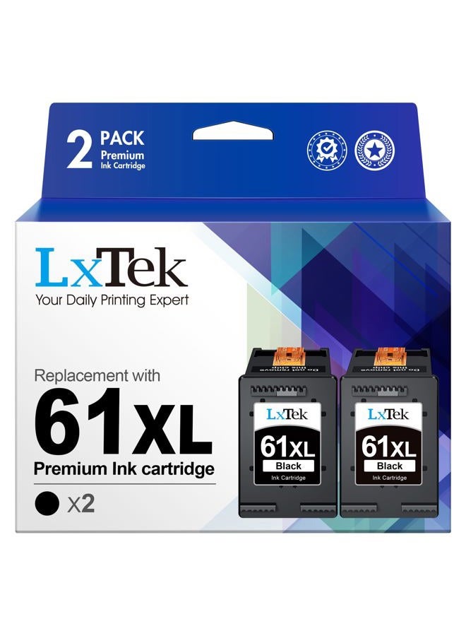 LxTek خراطيش حبر معاد تصنيعها بديل لـ HP 61XL 61 XL للاستخدام مع Envy 4500 5530 5535، DeskJet 2540 1010، OfficeJet 4632 4634، تظهر مستوى الحبر بدقة (عالية الإنتاج، 2 أسود) - Image 1