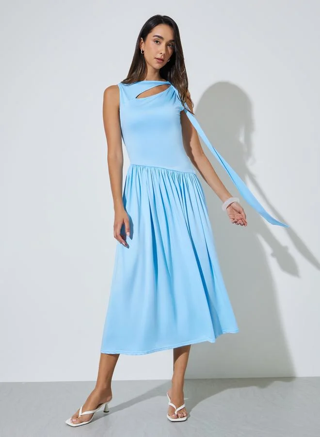 ستايلي Blue Cut-Out Detail A-Line Midi Dress