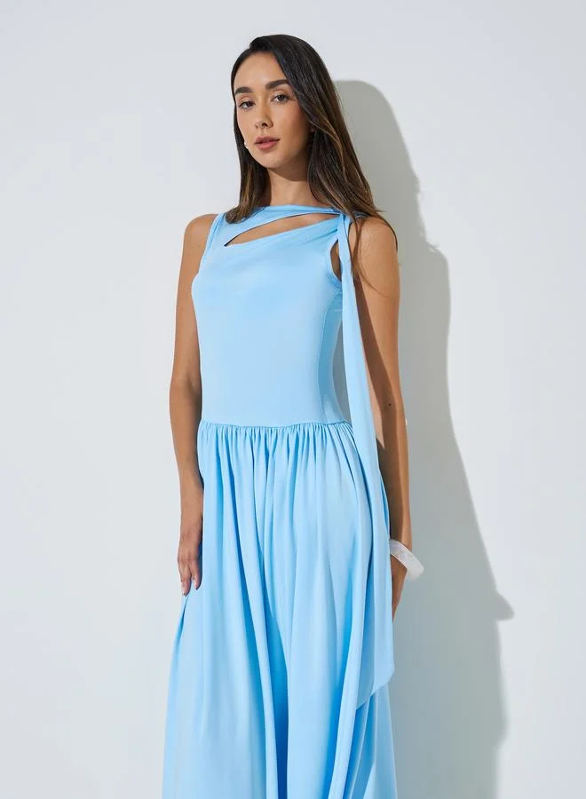ستايلي Blue Cut-Out Detail A-Line Midi Dress