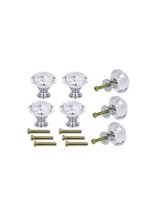 The Bros 40mm Crystal Glass Diamond Cut Door Knob & Cabinet Handle with Screw, Drawer Handles Knobs - Image 1