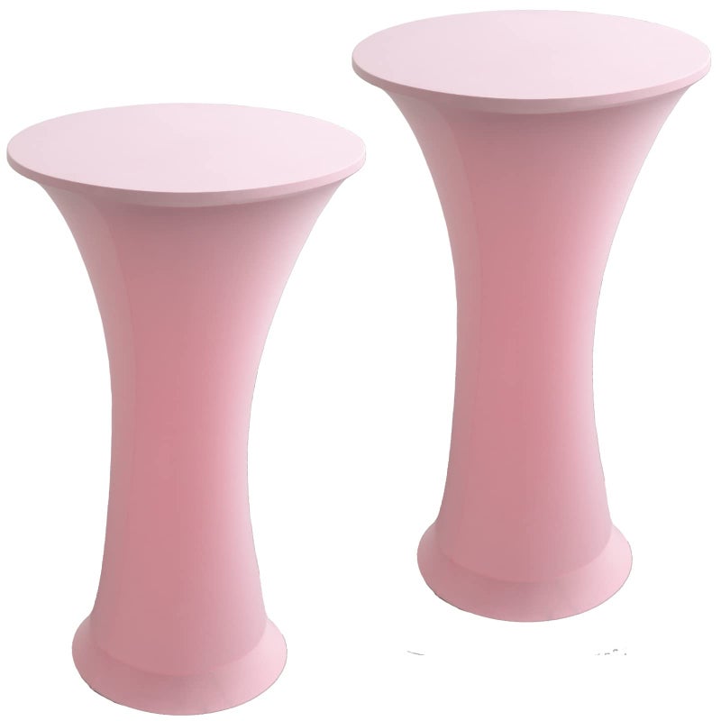 Jusmate Cocktail Spandex Stretch Round Tablecloth 2 Pack 24x43 Fitted Highboy Stretch Table Cover High Top Round Cocktail Tablecloth for Bar Wedding Party Banquet Pink