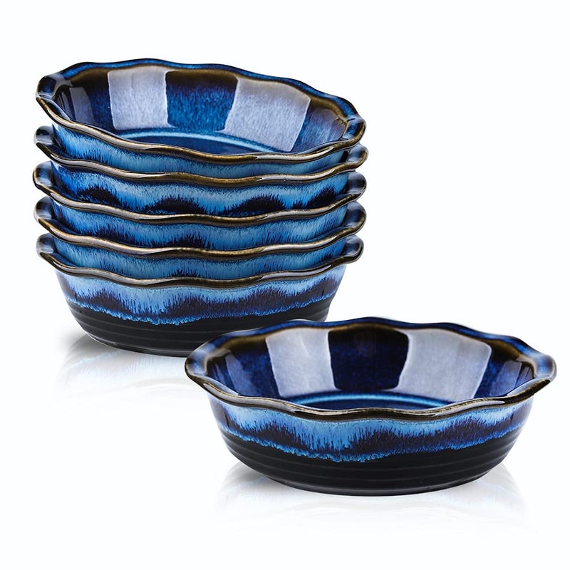 KOOV Ceramic Pie Dish 65 Inches Pie Pan Pot Pie Pans for Baking Pie Plate for Dessert Kitchen Round Baking Dish Pan for Dinner Wave Series Set of 6 Nebula Blue