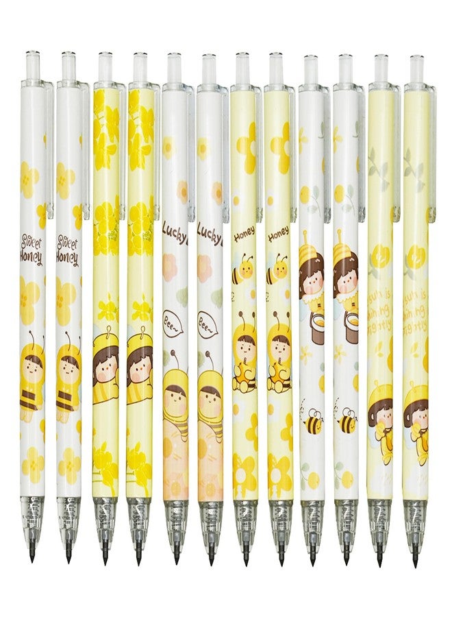 Maydahui 12 Pcs Cartoon Bee Eternal Pencils Retractable HB 0.5 mm Lucky Bee Print Everlasting Pencil Honey Umlimited Writing Pencils for School Office Supplies Birthday Party Gift - Image 1