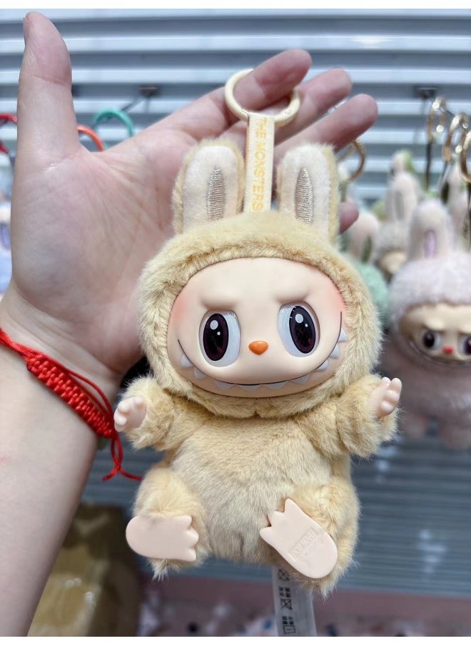 Generic Rab Cloth Second Generation Doll Sitting Vinyl Party Plush Macaron Cute Doll Hand Key Chain Batch-Color:Second Generation Labubu [eyed Baba]—coffee  - Image 1
