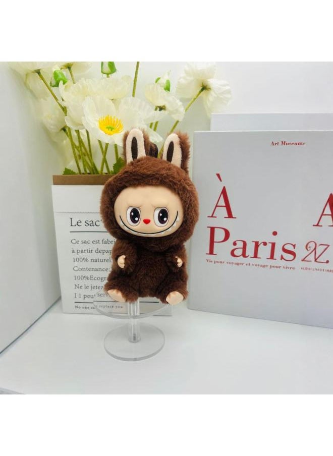 Generic Rab Cloth Second Generation Doll Sitting Vinyl Party Plush Macaron Cute Doll Hand Key Chain Batch-Color:Second Generation Labubu [eyed Baba]—coffee  - Image 5