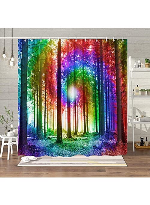 JAWO JAWO Tie Dye Shower Curtain Mystical Fantasy Colorful Rainbow Bathroom Decoration Set Vibrant Peace Themed Bath Decor Fabric Waterproof Cloth Curtains 12 Hooks 70 Long 