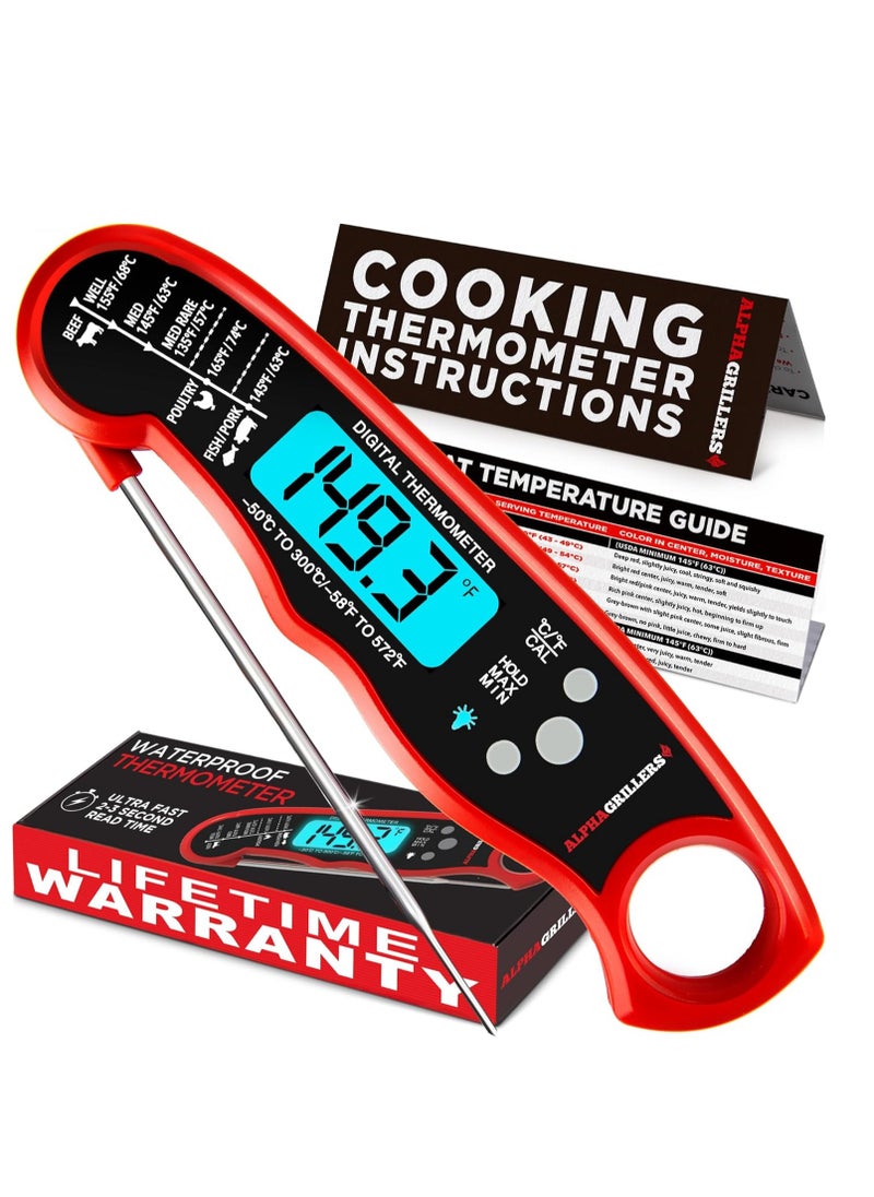 Alpha Grillers Alpha Grillers Instant Read Meat Thermometer for Grill and Cooking. Best Waterproof Ultra Fast Thermometer with Backlight & Calibration. Digital Food Probe for Kitchen, Outdoor Grilling and BBQ!  - Image 1