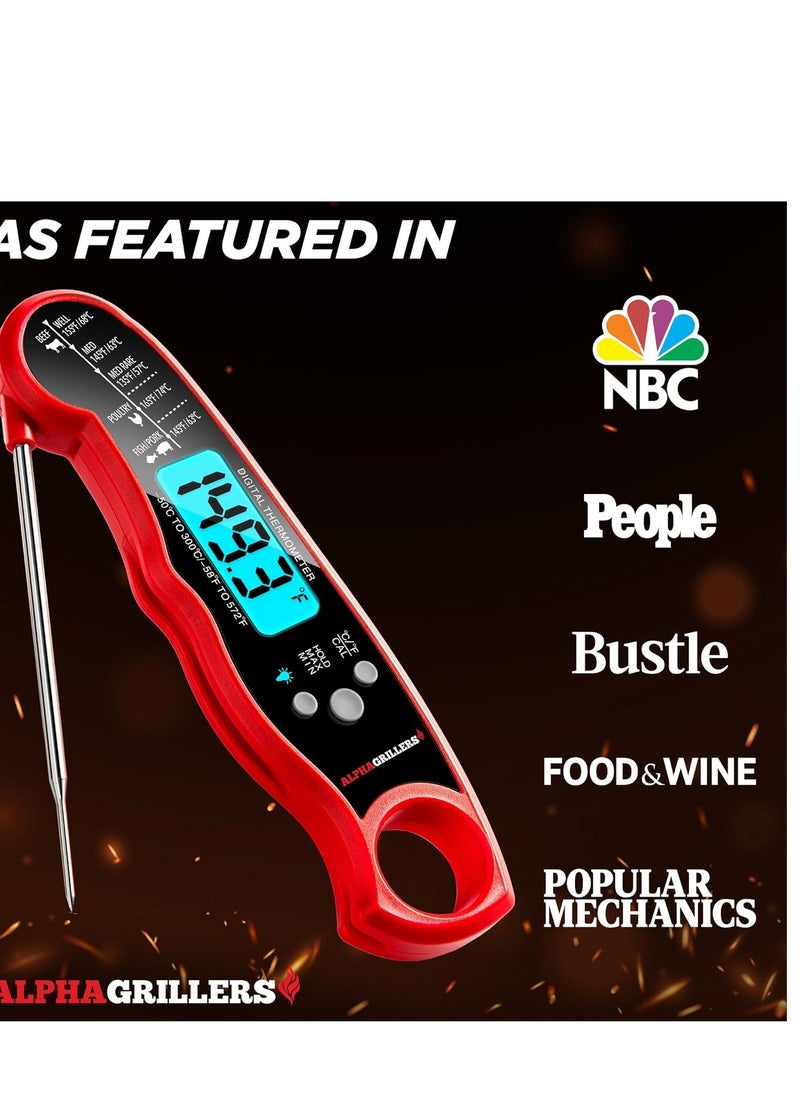 Alpha Grillers Alpha Grillers Instant Read Meat Thermometer for Grill and Cooking. Best Waterproof Ultra Fast Thermometer with Backlight & Calibration. Digital Food Probe for Kitchen, Outdoor Grilling and BBQ!  - Image 2