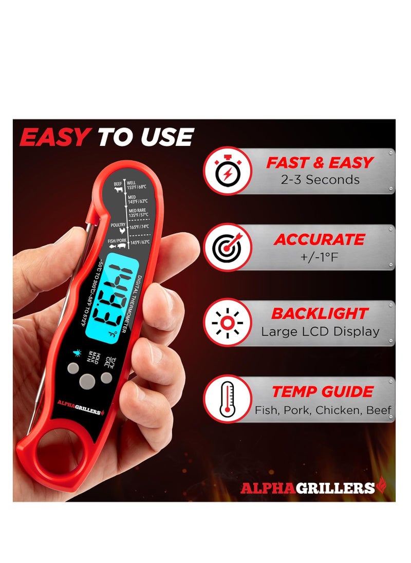 Alpha Grillers Alpha Grillers Instant Read Meat Thermometer for Grill and Cooking. Best Waterproof Ultra Fast Thermometer with Backlight & Calibration. Digital Food Probe for Kitchen, Outdoor Grilling and BBQ!  - Image 4