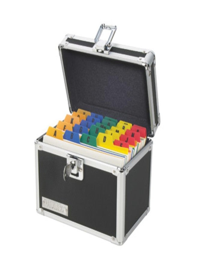 فولتز حامل بطاقات فهرسة قابل للقفل من Vaultz - منظم بطاقات تعليمية للوصفات وكلمات المرور أو للدراسة، يتسع لـ 450 بطاقة ملاحظات مقاس 4×6 - صندوق بطاقات فهرسة، ملحقات دراسية، أسود - Image 3