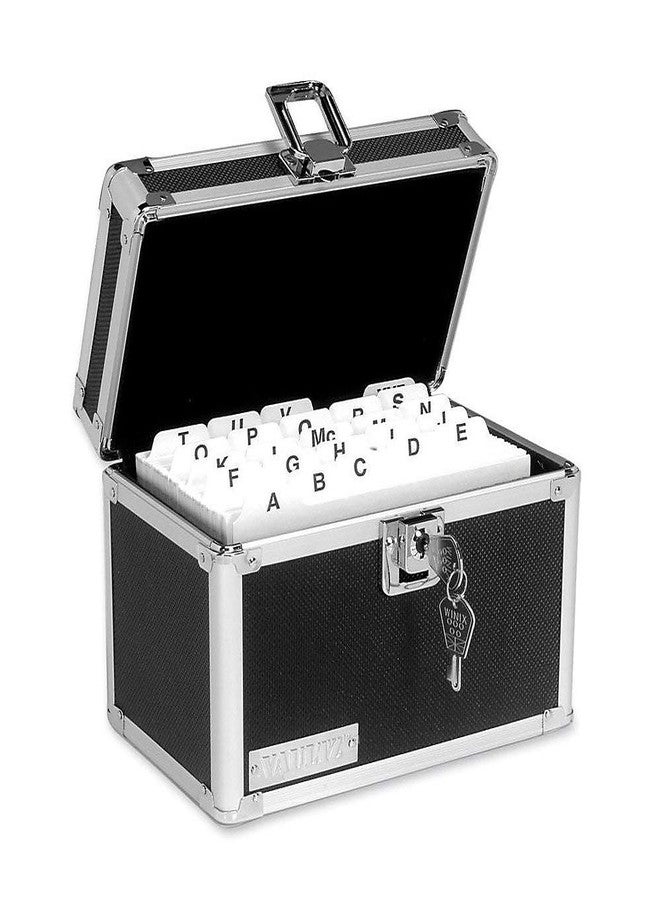 فولتز حامل بطاقات فهرسة قابل للقفل من Vaultz - منظم بطاقات تعليمية للوصفات وكلمات المرور أو للدراسة، يتسع لـ 450 بطاقة ملاحظات مقاس 4×6 - صندوق بطاقات فهرسة، ملحقات دراسية، أسود - Image 5