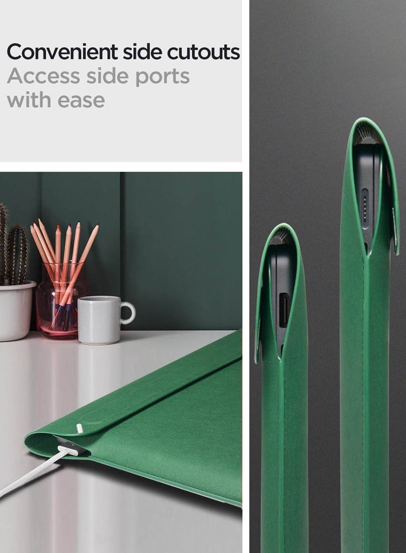 Spigen Laptop Sleeve Valentinus S 13 14 inch, for MacBook Pro, Built in Magnetic Flap with [Foldable Stand] Leather Laptop Case Cover, Laptop Pouch Bag - Jeju Green  - Image 5