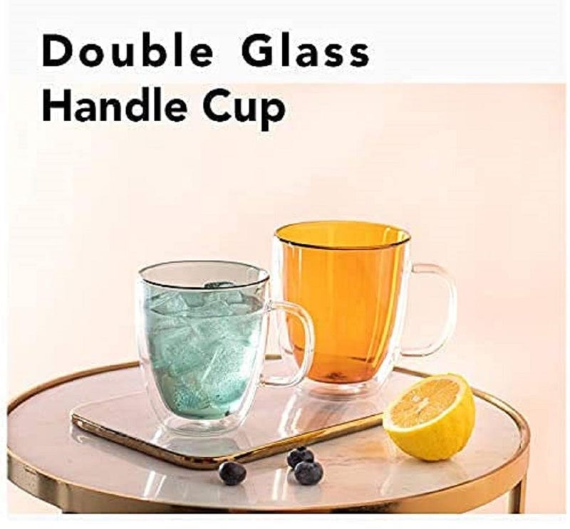 Baskety Double Wall Glass Coffee Mugs with Handle Set of 2, Espresso Cups, Glass Coffee Mug for Women Men Dad Mon Gifts (Pack of 2 Orange) - Image 3