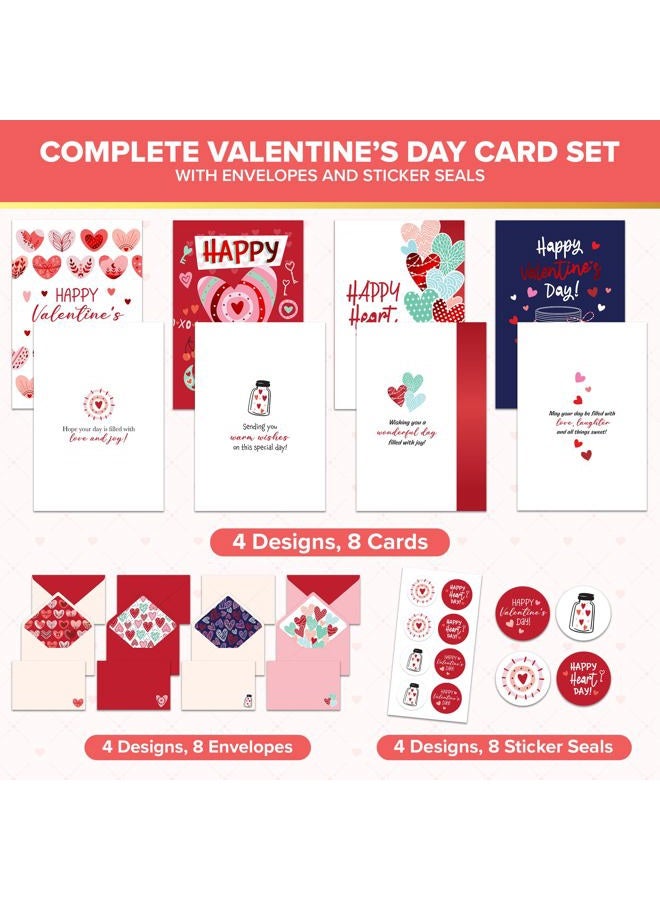 Decorably 8 Pack Foiled 4x6in Valentine Cards for Adults with Envelopes and Stickers, 4 Elegant Designs Valentines Cards, Family, Friends with Printed Message Inside - Image 2