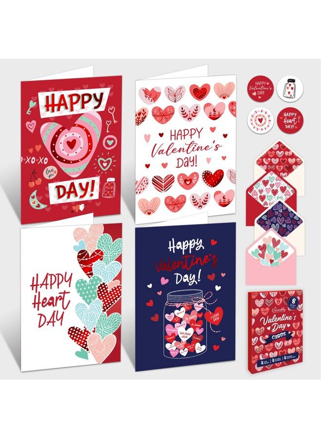 Decorably 8 Pack Foiled 4x6in Valentine Cards for Adults with Envelopes and Stickers, 4 Elegant Designs Valentines Cards, Family, Friends with Printed Message Inside - Image 1