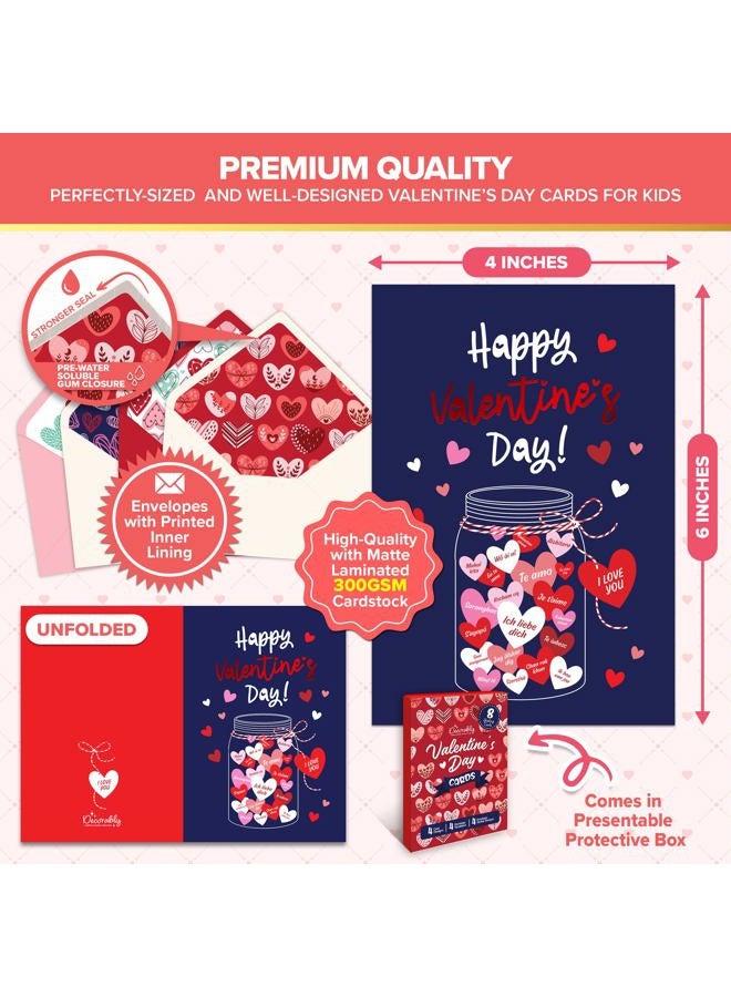 Decorably 8 Pack Foiled 4x6in Valentine Cards for Adults with Envelopes and Stickers, 4 Elegant Designs Valentines Cards, Family, Friends with Printed Message Inside - Image 3