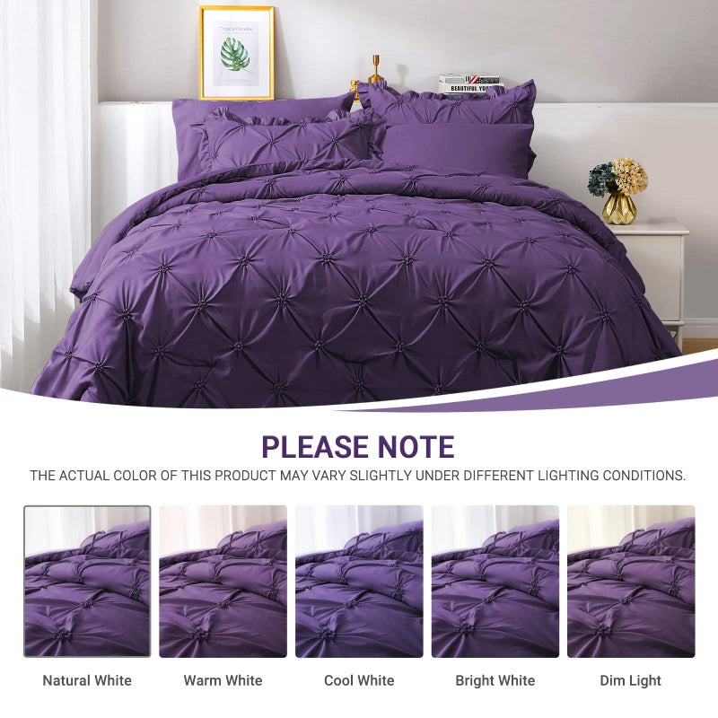 JOLLYVOGUE Purple Full Size Comforter Sets 7 Pieces, Pintuck Bed in a Bag Comforter Set for Bedroom, Bedding Comforter Sets with Comforter, Sheets,Ruffled Shams & Pillowcases - Image 4