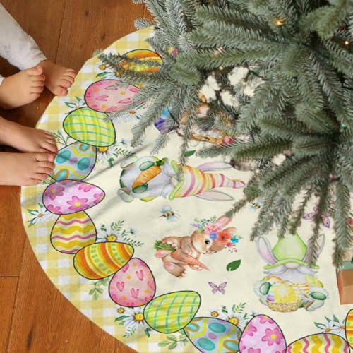 ROVOZAR Easter Tree Skirt Bunny Eggs, Happy Easter Rabbit Gnome Xmas Tree Skirts Mat 36 Inch, Holiday Party Indoor Home Decor - Image 4