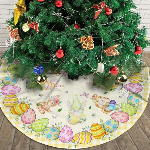 ROVOZAR Easter Tree Skirt Bunny Eggs, Happy Easter Rabbit Gnome Xmas Tree Skirts Mat 36 Inch, Holiday Party Indoor Home Decor - Image 3