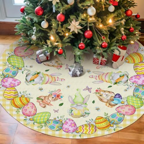 ROVOZAR Easter Tree Skirt Bunny Eggs, Happy Easter Rabbit Gnome Xmas Tree Skirts Mat 36 Inch, Holiday Party Indoor Home Decor - Image 1