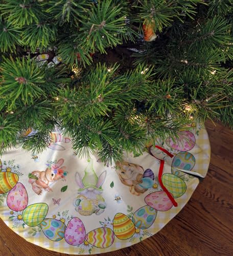 ROVOZAR Easter Tree Skirt Bunny Eggs, Happy Easter Rabbit Gnome Xmas Tree Skirts Mat 36 Inch, Holiday Party Indoor Home Decor - Image 5