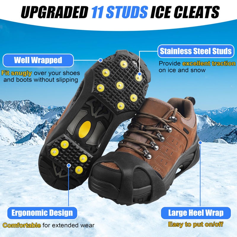 OROOTL Ice Cleats for Shoes and Boots, Walk Traction Snow Cleats Crampons Anti Slip 11 Studs Ice Shoes Grippers for Women Men Ice Fishing Walking on Snow Ice - Image 2