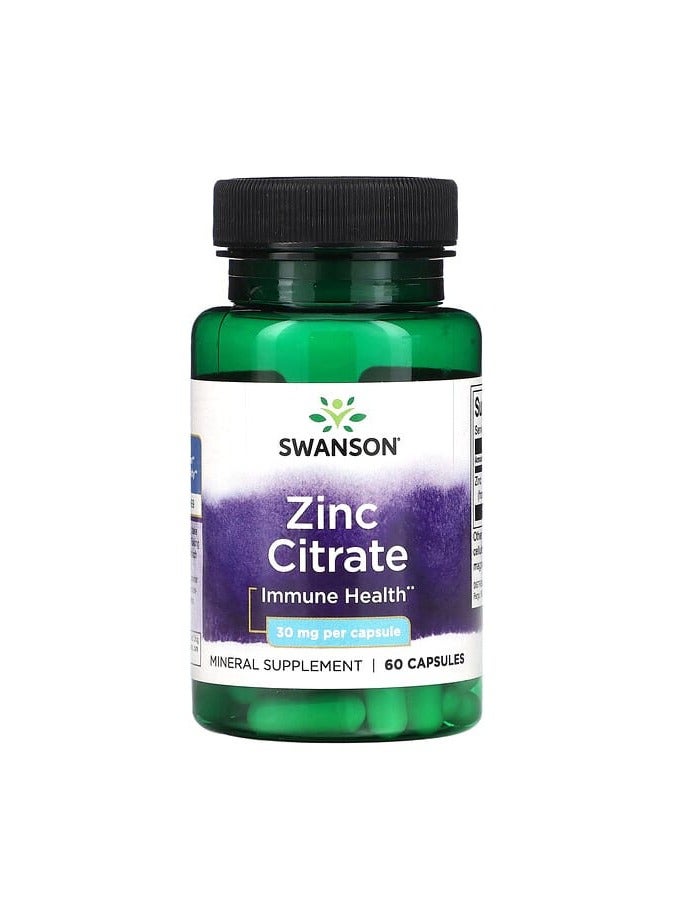 SWANSON سترات الزنك، 30 ملغ، 60 كبسولة