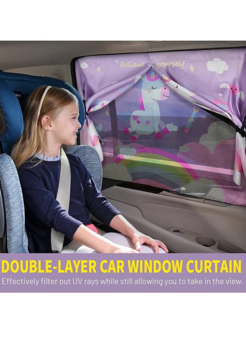 GUDOO - Car Window Shade for Baby Magnetic Double Layer Car Sun Shade for Side Windows Full Shade and Half Shade Options Cartoon Patterns Car Window Curtain for Heat UV Protection - Image 1