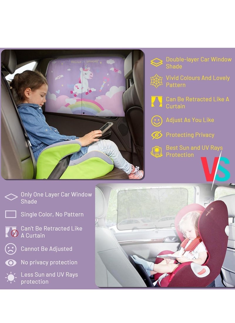 GUDOO - Car Window Shade for Baby Magnetic Double Layer Car Sun Shade for Side Windows Full Shade and Half Shade Options Cartoon Patterns Car Window Curtain for Heat UV Protection - Image 1