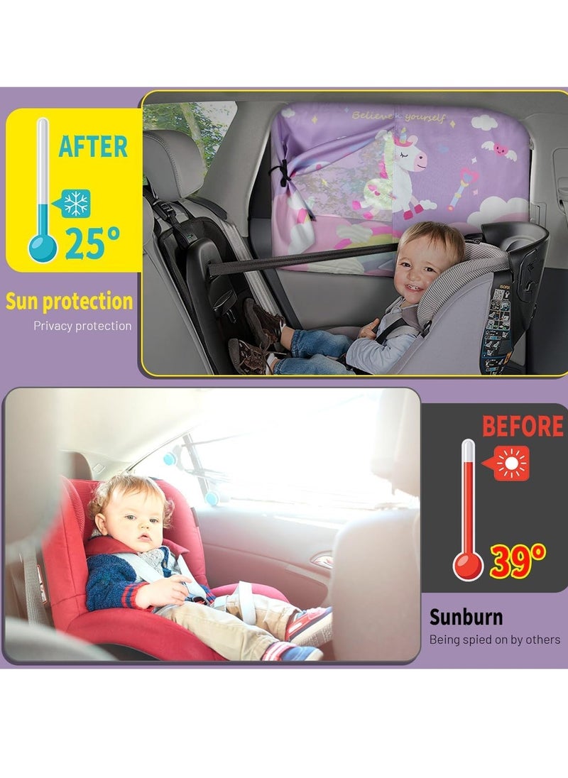 GUDOO - Car Window Shade for Baby Magnetic Double Layer Car Sun Shade for Side Windows Full Shade and Half Shade Options Cartoon Patterns Car Window Curtain for Heat UV Protection - Image 1