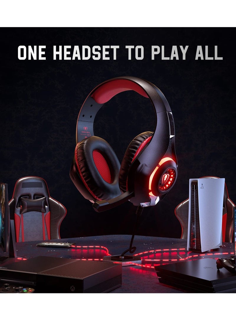 عام Gaming Headset for Xbox One Switch PC with Noise Canceling Mic, Deep Bass Stereo Sound (Black Red) - Image 4