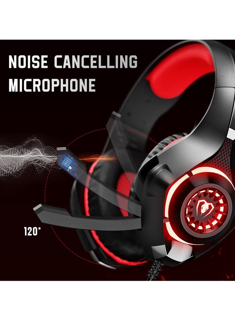 عام Gaming Headset for Xbox One Switch PC with Noise Canceling Mic, Deep Bass Stereo Sound (Black Red) - Image 3