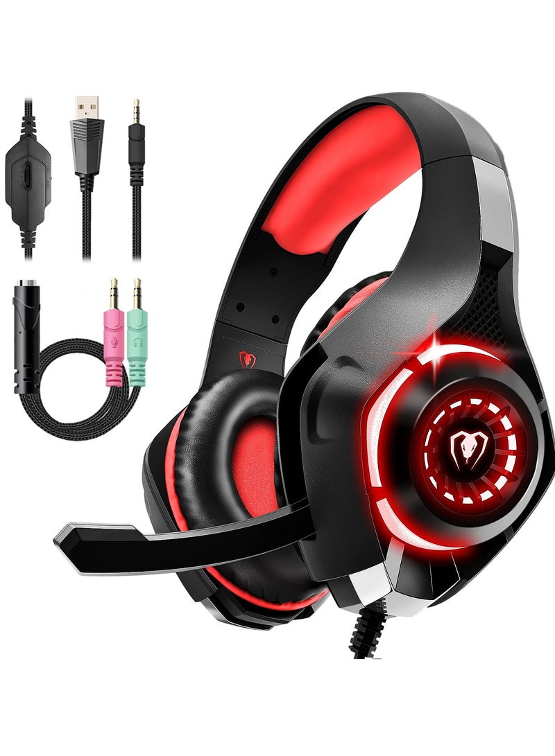 عام Gaming Headset for Xbox One Switch PC with Noise Canceling Mic, Deep Bass Stereo Sound (Black Red) - Image 1