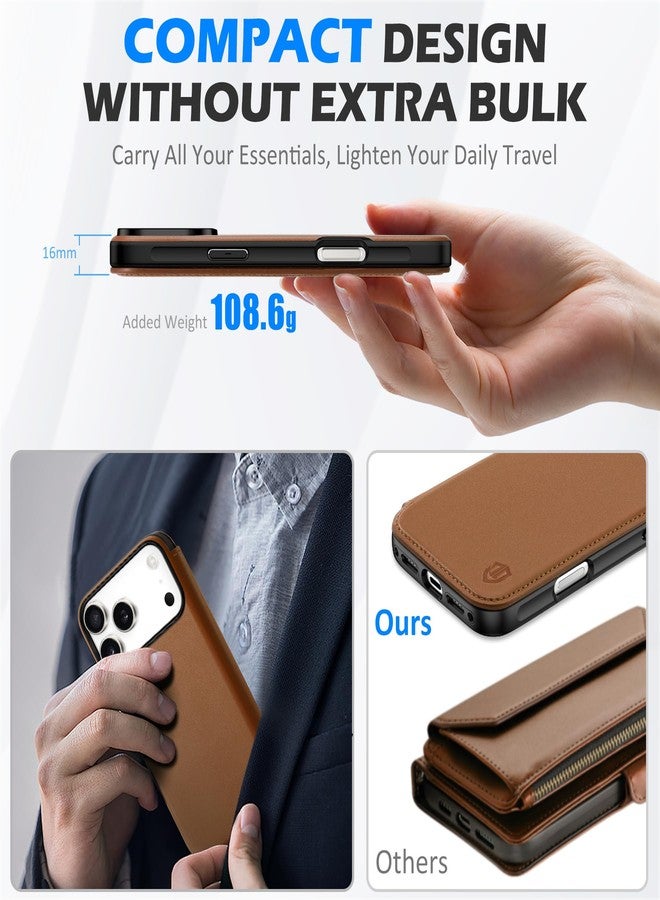 SHIELDON Slim Genuine Leather Wallet Case Compatible with iPhone 17 Pro Max 6.9-inch 5G, Magnetic Wireless Charging, RFID Blocking, 3 Card Slots, Shock-Absorbent, Protective Flip Cover - Saddle Brown - Image 4