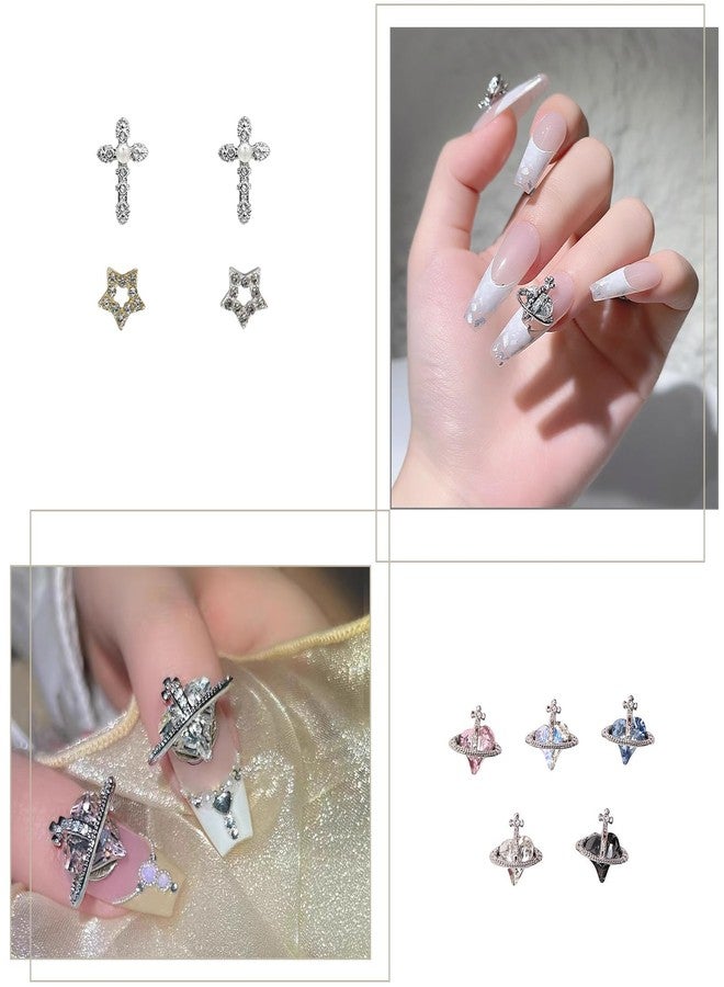 HFKPJRT 40PCS 3D Cross Nail Charms for Acrylic Nails, Shiny Rhinestones Charms for Nail Design Nail Art Alloy Diamond Planet Star Nail Gems for Women Girls DIY Nail Art Decoration - Image 4