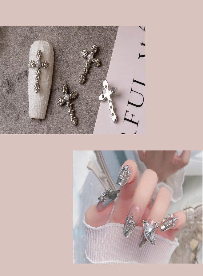 HFKPJRT 40PCS 3D Cross Nail Charms for Acrylic Nails, Shiny Rhinestones Charms for Nail Design Nail Art Alloy Diamond Planet Star Nail Gems for Women Girls DIY Nail Art Decoration - Image 3