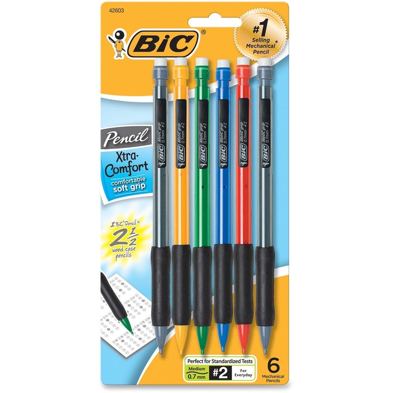 Bic BIC MPGP61 Mechanical Pencil 07mm Rubber Grip Nonrefill 6PK AST