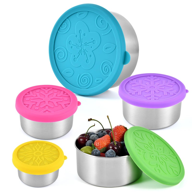 UPTRUST Stainless Steel Containers with Lids, 5-Pack Leakproof Food Containers, Nesting Snack Containers, Metal Lunch Container, Stainless Steel Lunch Box Containers - Image 1