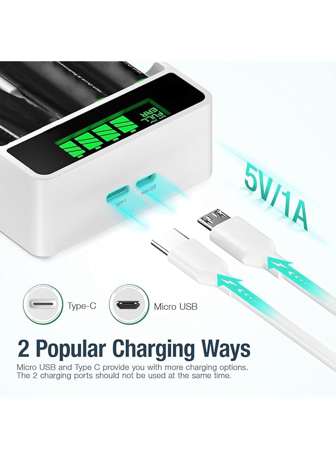 لينجي شاحن بطارية لينجي، شاحن بطارية عالمي، 4 فتحات، شحن USB متاح، مناسب للبطاريات القابلة لإعادة الشحن من النيكل والهيدروجين رقم 5 و7، تقنية الكشف الذكي - Image 3