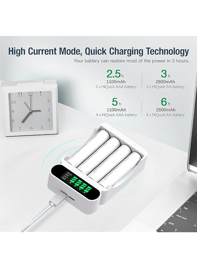 لينجي شاحن بطارية لينجي، شاحن بطارية عالمي، 4 فتحات، شحن USB متاح، مناسب للبطاريات القابلة لإعادة الشحن من النيكل والهيدروجين رقم 5 و7، تقنية الكشف الذكي - Image 4