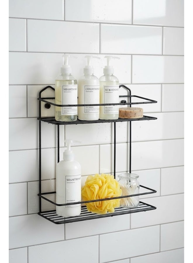 هابي هوم ركنة حمام مزدوجة من الستانلس المقاوم للصدأ – 2 رف لتخزين الشامبو والصابون وأدوات الاستحمام،أنيق مقاس 31 ×30 سم، مناسبة للحمام والمطبخ، لون أسود فاخر - Image 5