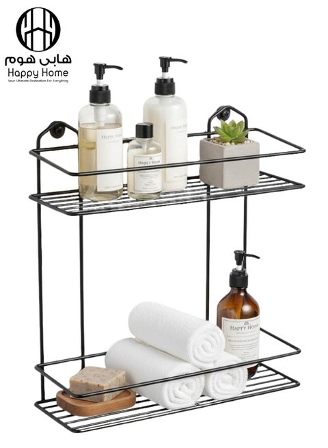 Double Stainless Steel Bathroom Corner - 2 Shelves for Shampoo, Soap and Toiletries Storage, Elegant 31 x 30 cm, Suitable for Bathroom and Kitchen, Luxury Black