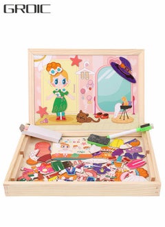 GROIC Magnetic Drawing Board, Girls Dress up themed toys, Wooden Puzzles Games Toys for Kids Drawing Learning  - Image 1